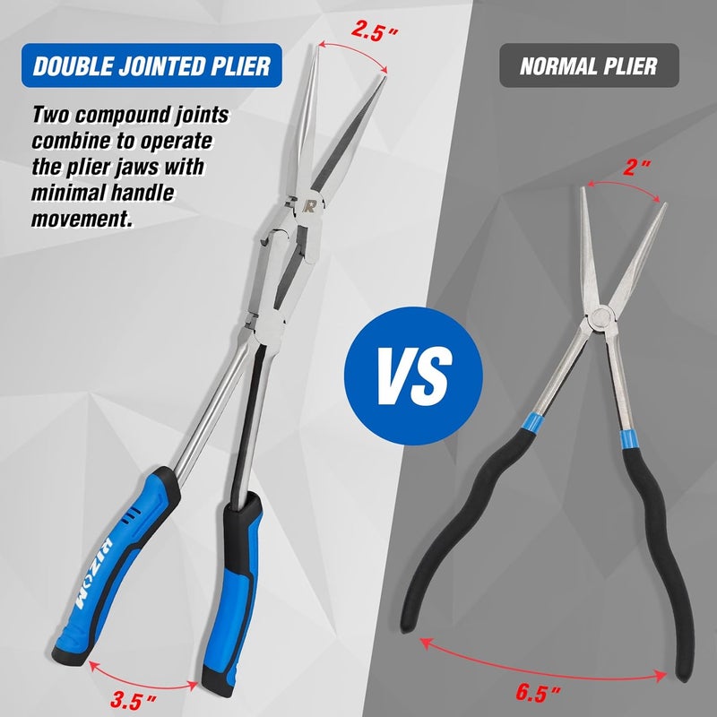 Rizom 3-Piece Long Reach Pliers Set, 13 Inch Double Jointed Long Needle Nose Pliers, 11 Inch 45° & 90° Bent Nose Pliers for Narrow Spaces and Limited Areas - Image 4